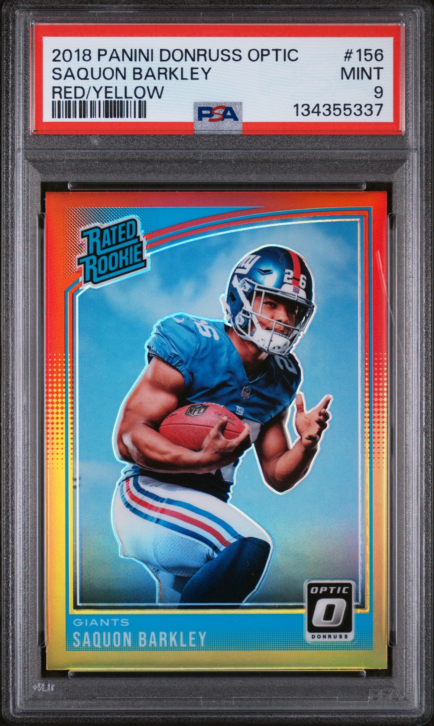 2018 Panini Donruss Optic #156 Saquon Barkley Red/Yellow PSA 9
