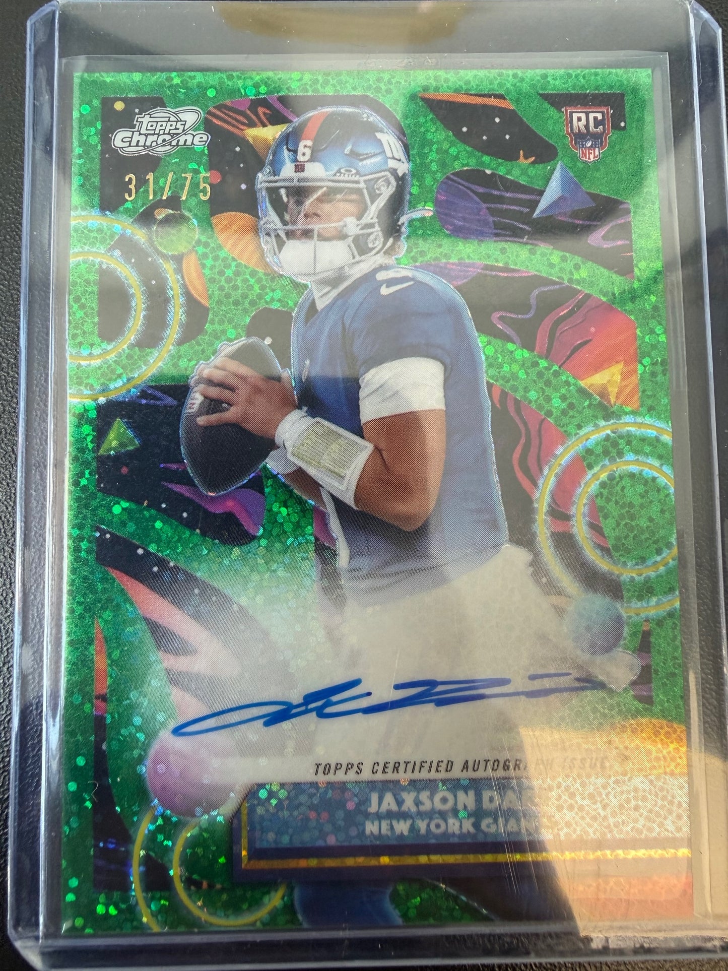 2025 Topps Chrome Cosmic #CCA-JXD Jaxson Dart Auto Green Space Dust #/75
