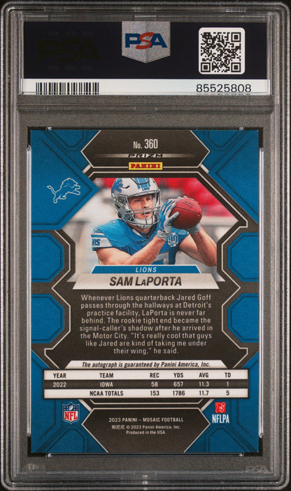 2023 Panini Mosaic #360 Sam Laporta Autograph PSA 9