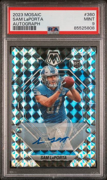 2023 Panini Mosaic #360 Sam Laporta Autograph PSA 9
