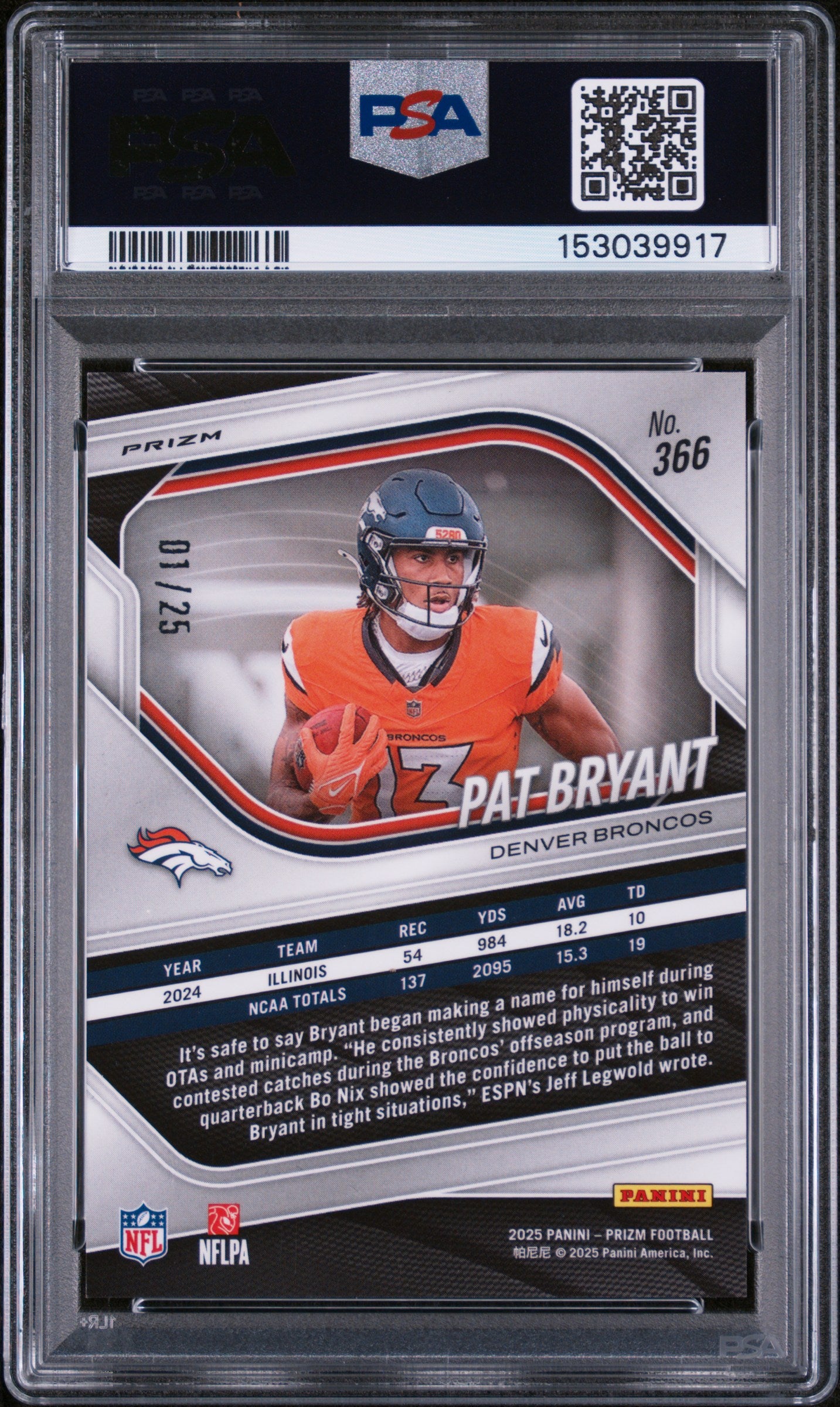 2025 Panini Prizm #366 Pat Bryant Navy Camo PSA 9