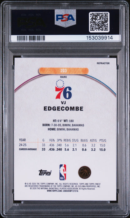 2025 Topps Finest #203 Vj Edgecombe Refractor PSA 8