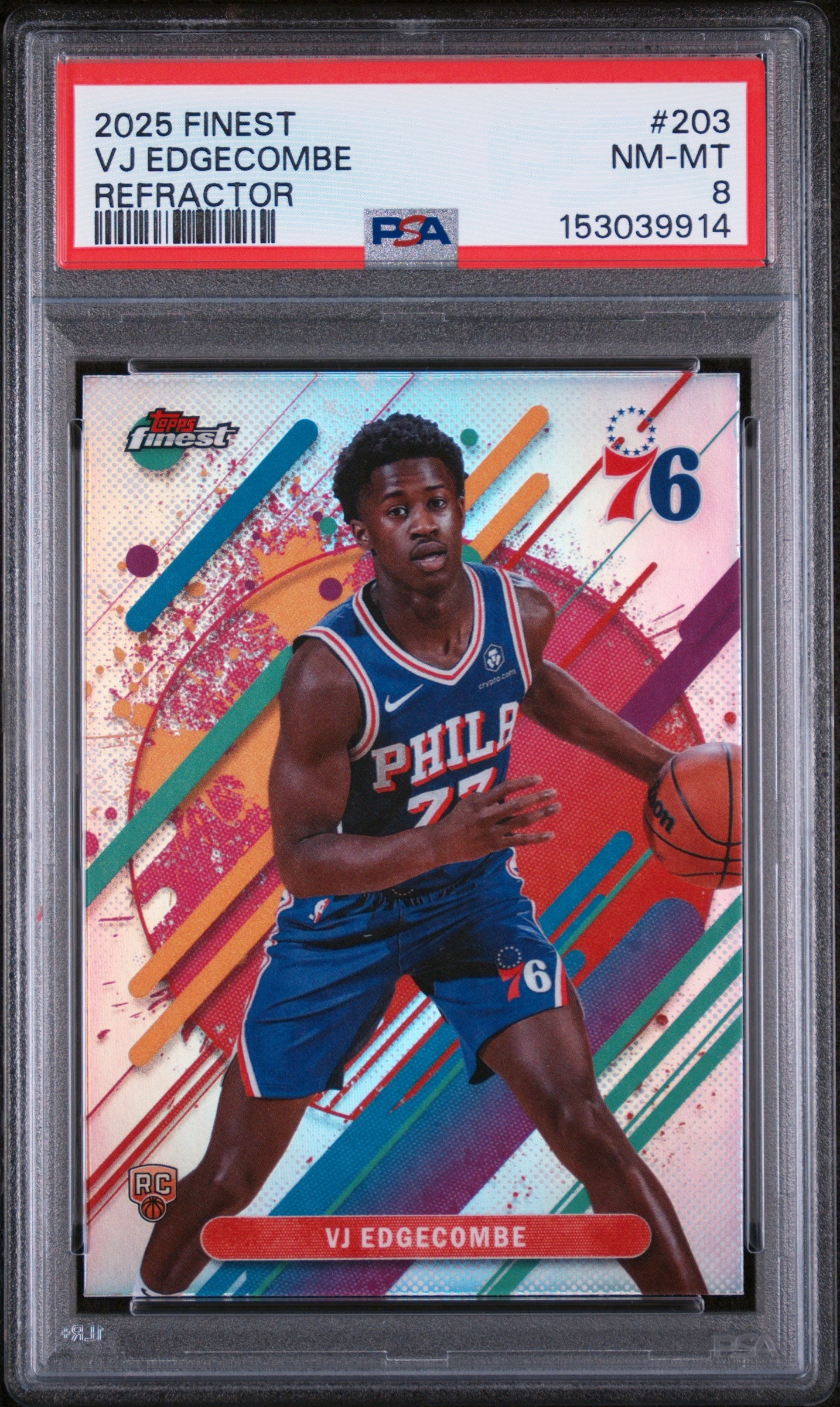 2025 Topps Finest #203 Vj Edgecombe Refractor PSA 8