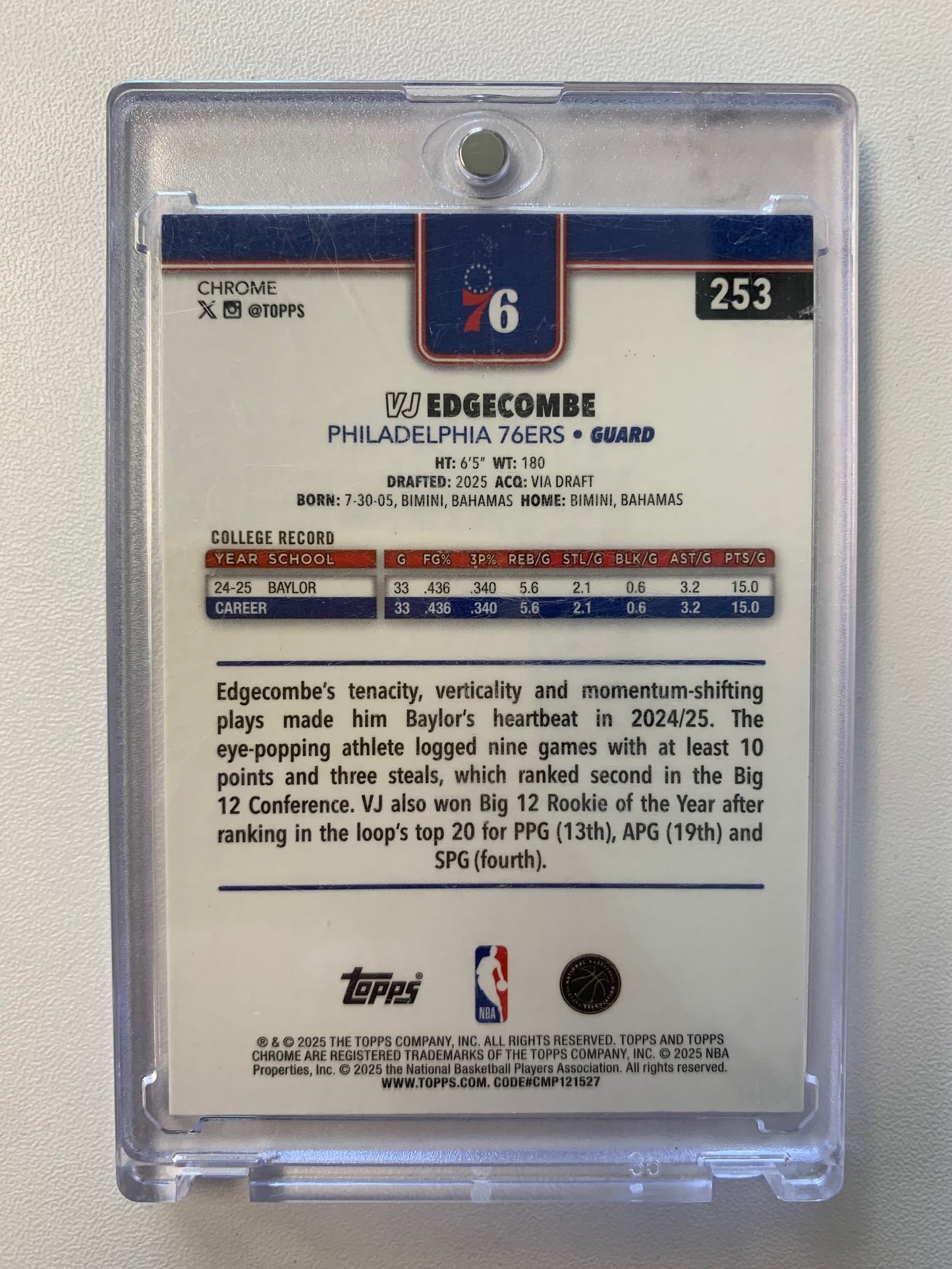 2025-26 Topps Chrome #253 VJ Edgecombe X-Fractor