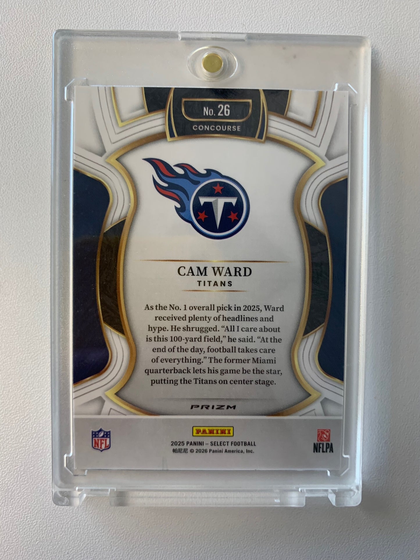 2025 Panini Select #26 Cam Ward Zebra Prizm Shock