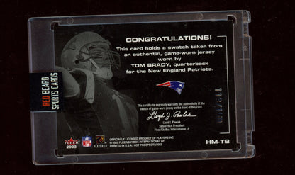 2003 Fleer Hot Prospects #HM-TB Tom Brady Hot Materials #/150