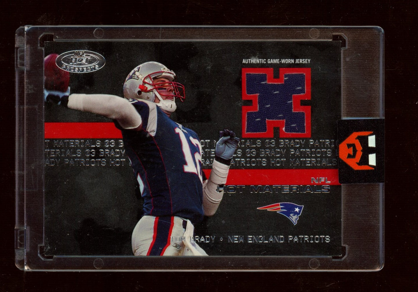 2003 Fleer Hot Prospects #HM-TB Tom Brady Hot Materials #/150