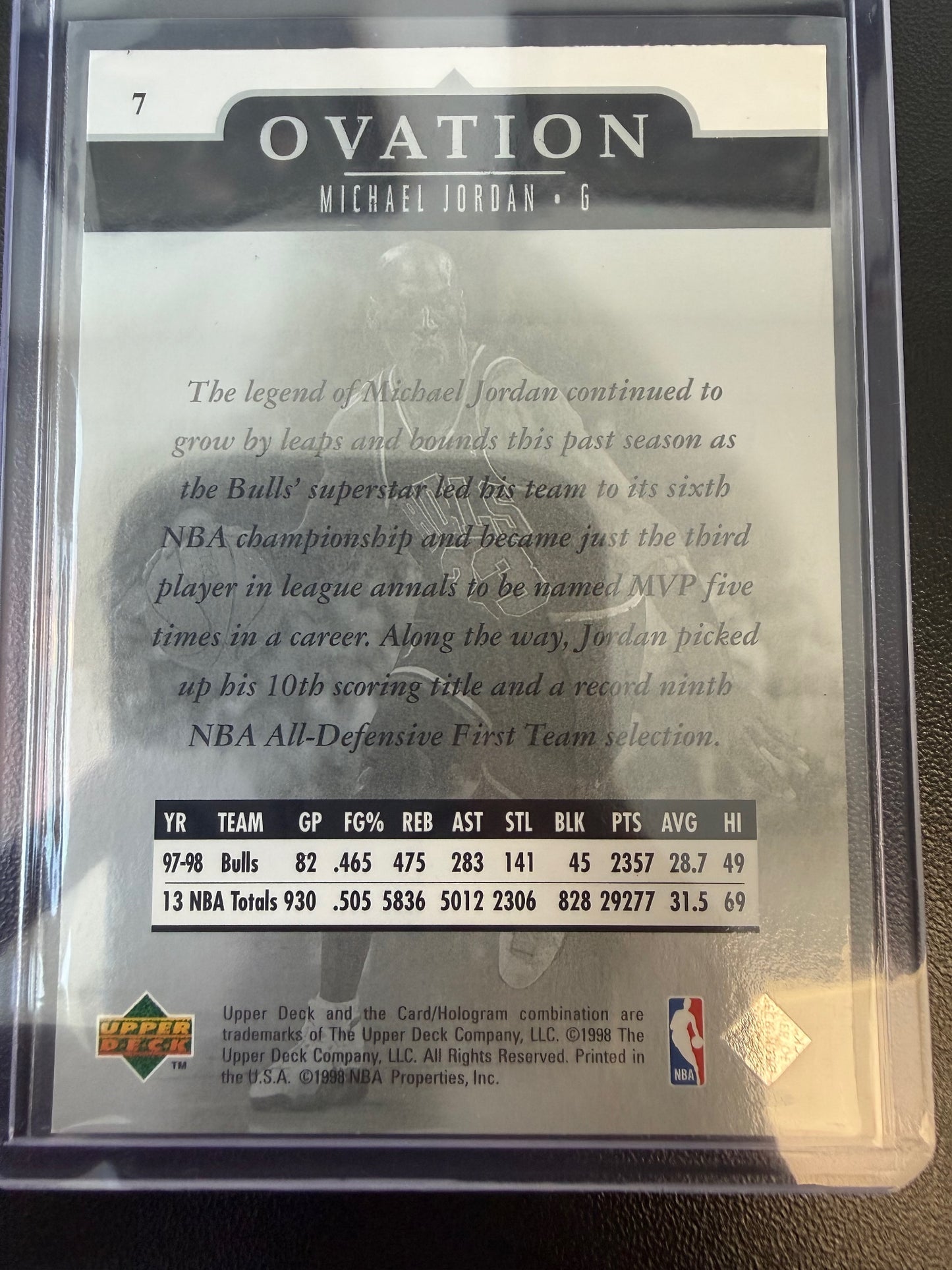 1998-99 Upper Deck Ovation #7 Michael Jordan Gold #/1000