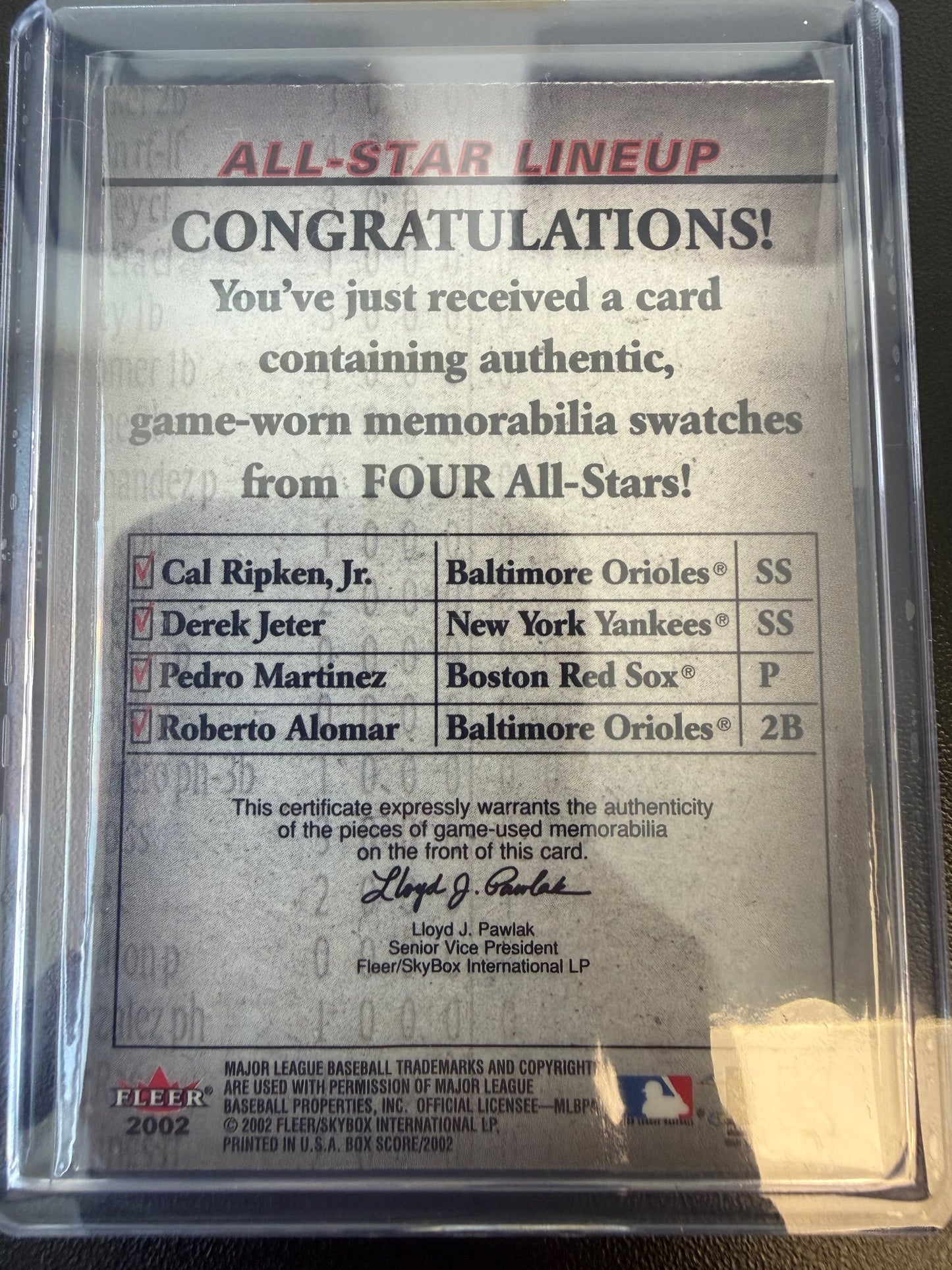 2002 Fleer Box Score Ripken Jr. Jeter Martinez Alomar All-Star Relic