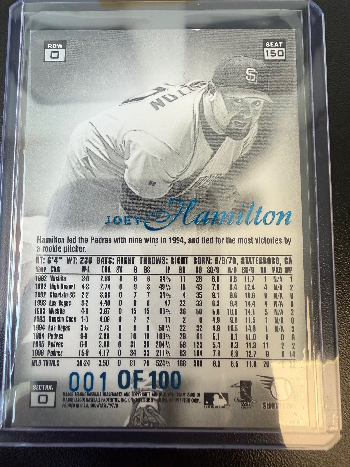 1997 Flair Showcase #150 Joey Hamilton Legacy Collection Row 0 (Showcase) #/100