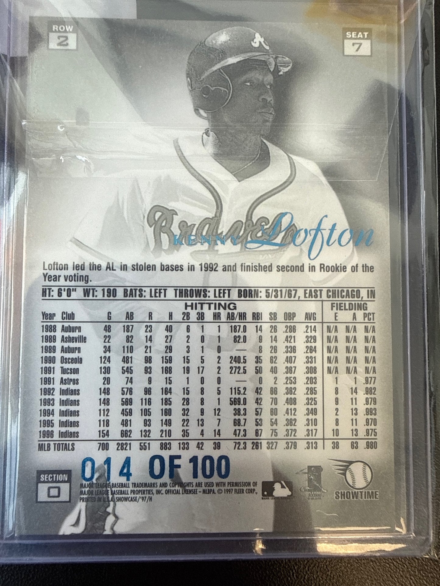 1997 Flair Showcase #7 Kenny Lofton Legacy Collection Row 2 (Style) #/100