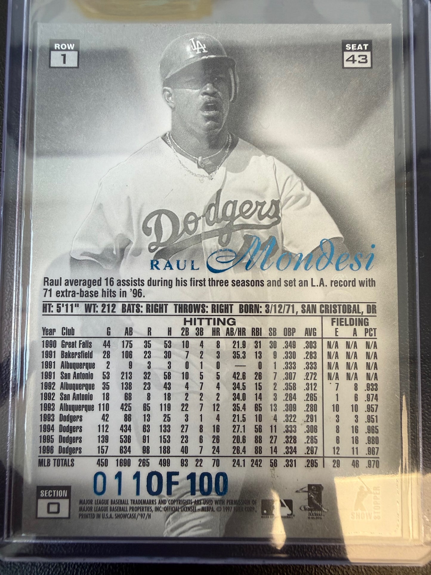 1997 Flair Showcase #43 Raul Mondesi Legacy Collection Row 1 (Grace) #/100