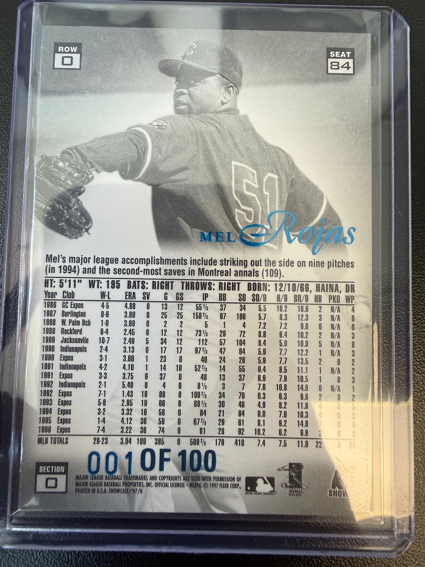 1997 Flair Showcase #84 Mel Rojas Legacy Collection Row 0 (Showcase) #/100