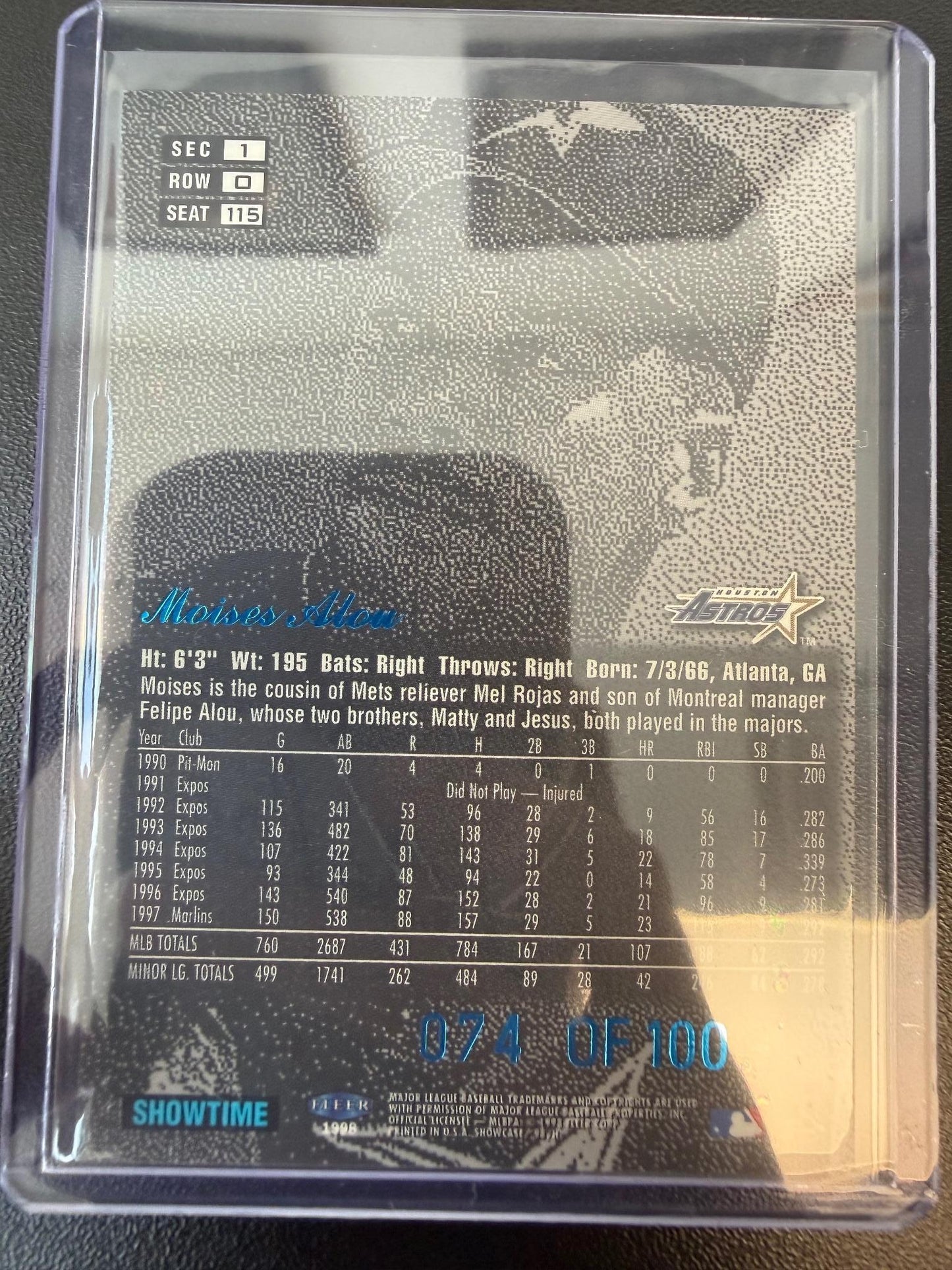 1998 Flair Showcase #115 Moises Alou Legacy Collection Row 0 (Showcase) #/100