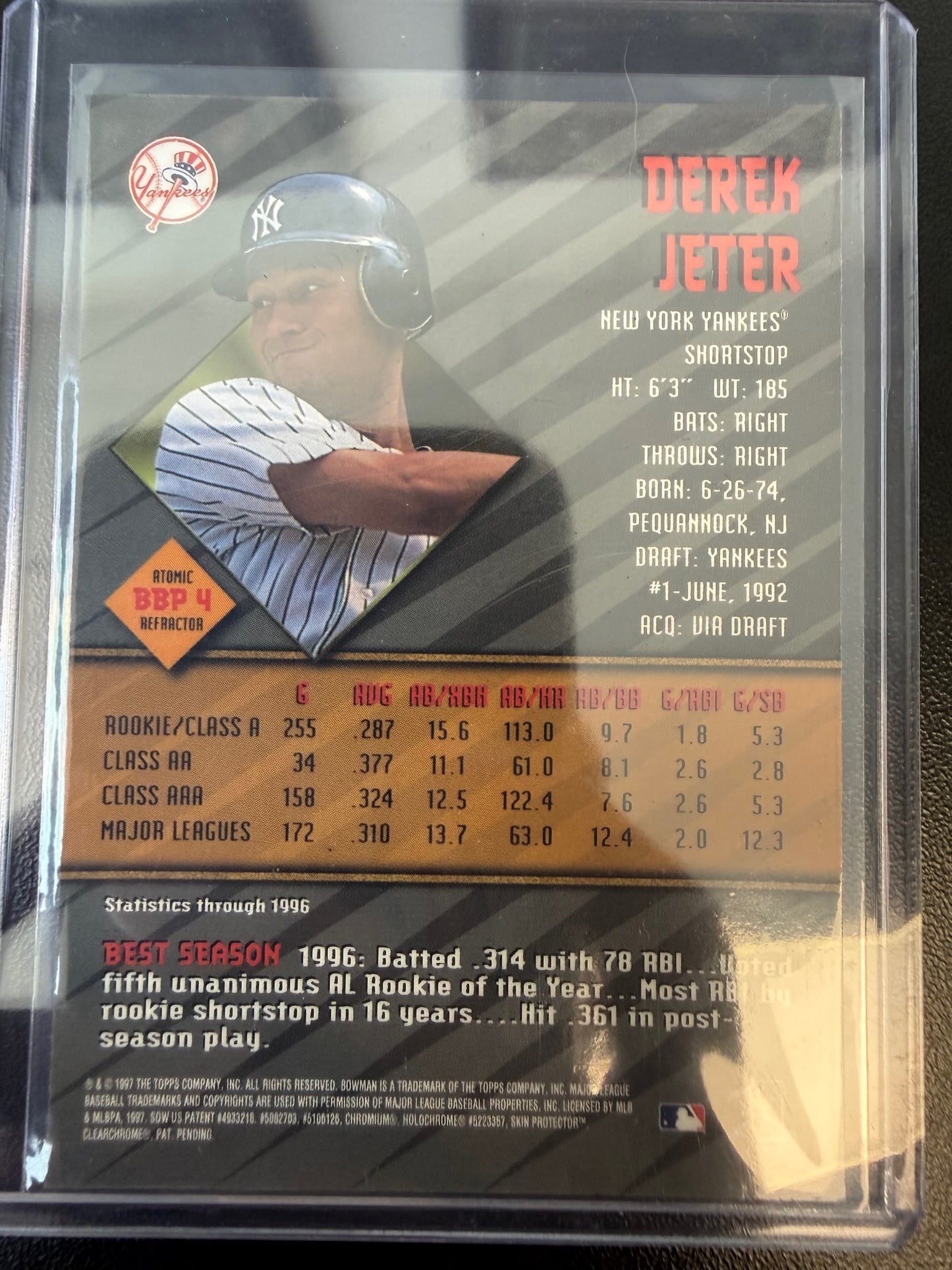 1997 Bowman #BBP 4 Derek Jeter Bowman's Best Preview Atomic Refractors