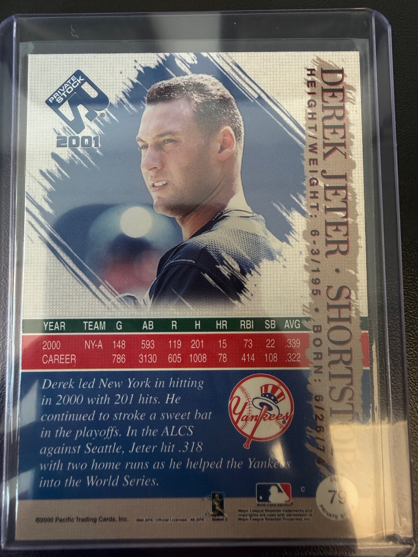 2001 Pacific Private Stock #79 Derek Jeter Gold Portraits #/75