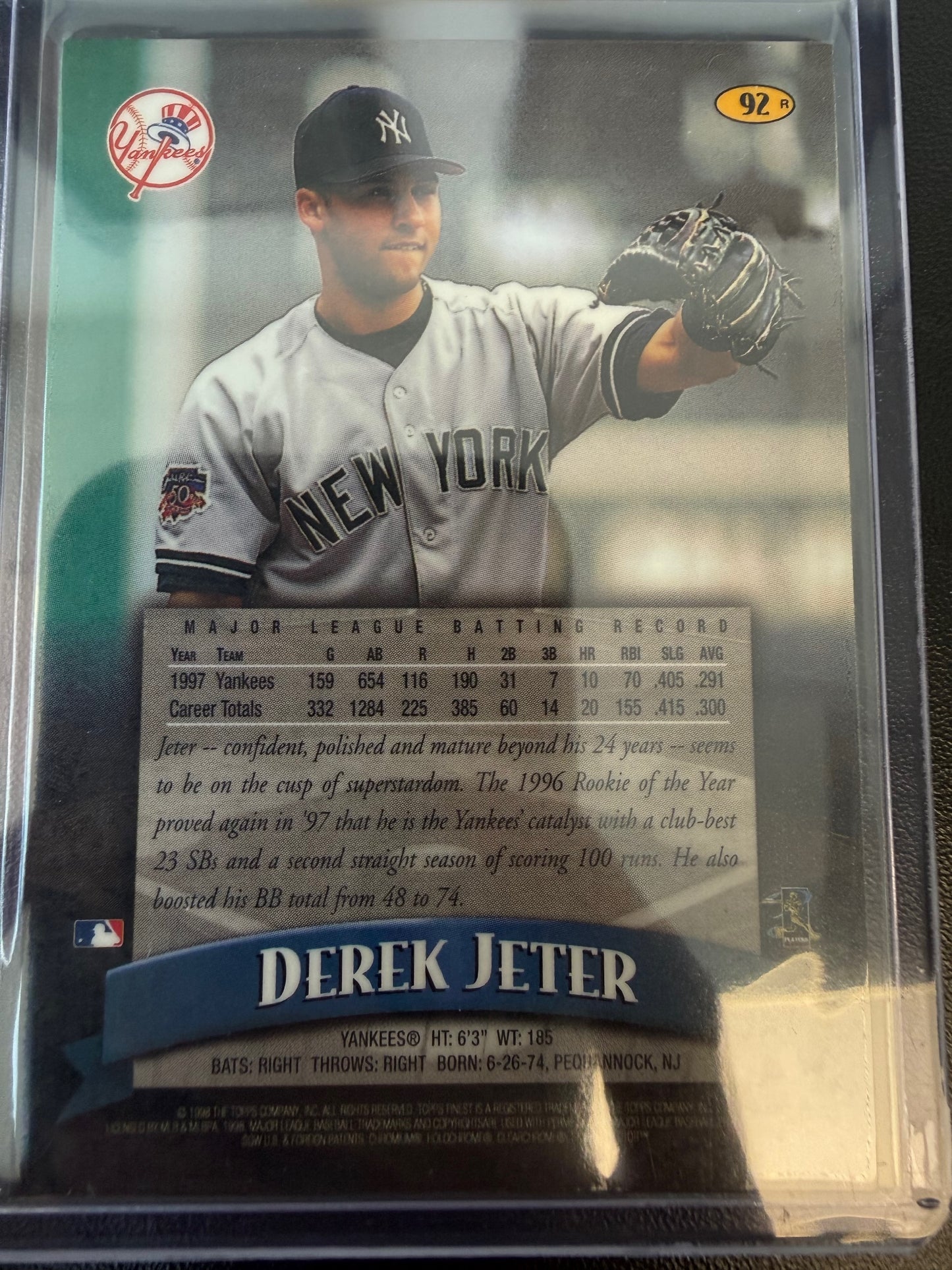 1998 Finest #92 Derek Jeter No-Protectors Refractors