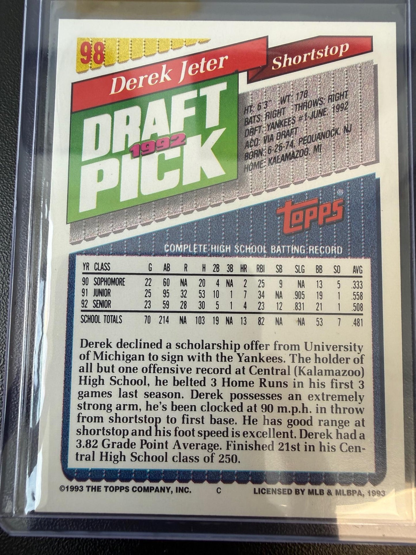 1993 Topps #98 Derek Jeter Gold
