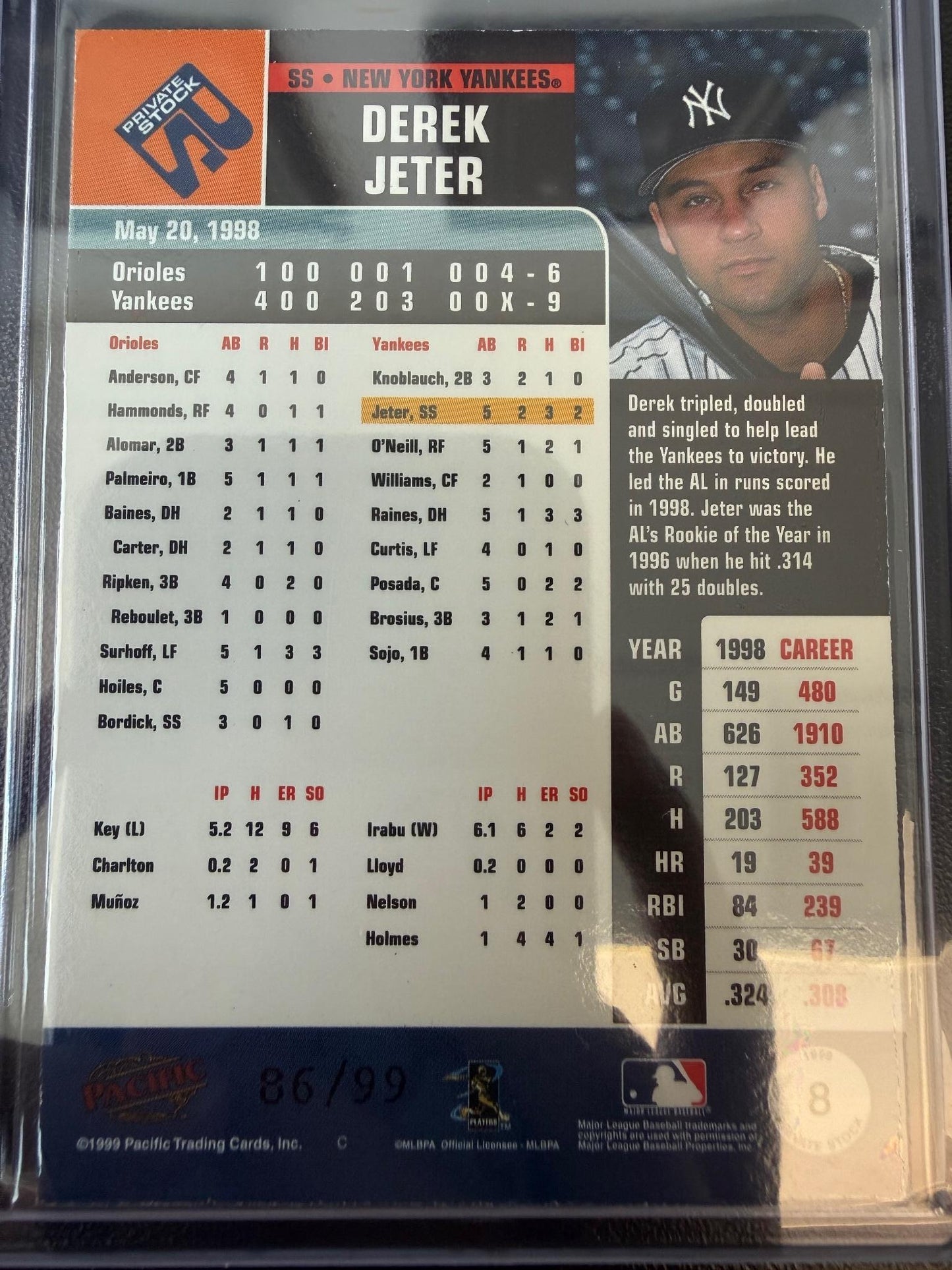 1999 Pacific Private Stock #8 Derek Jeter Vintage #/99