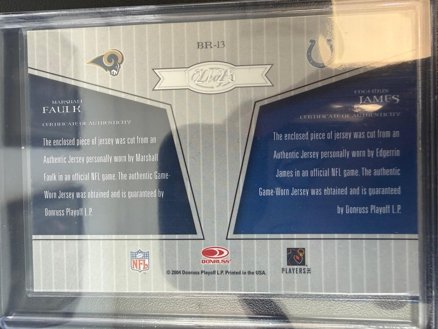 2004 Leaf Limited Marshall Faulk Edgerrin James Bound by Round Prime #/25