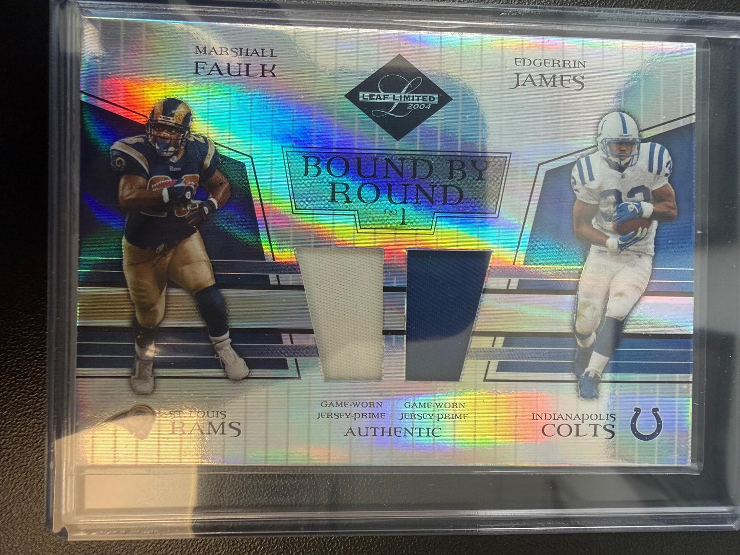 2004 Leaf Limited Marshall Faulk Edgerrin James Bound by Round Prime #/25