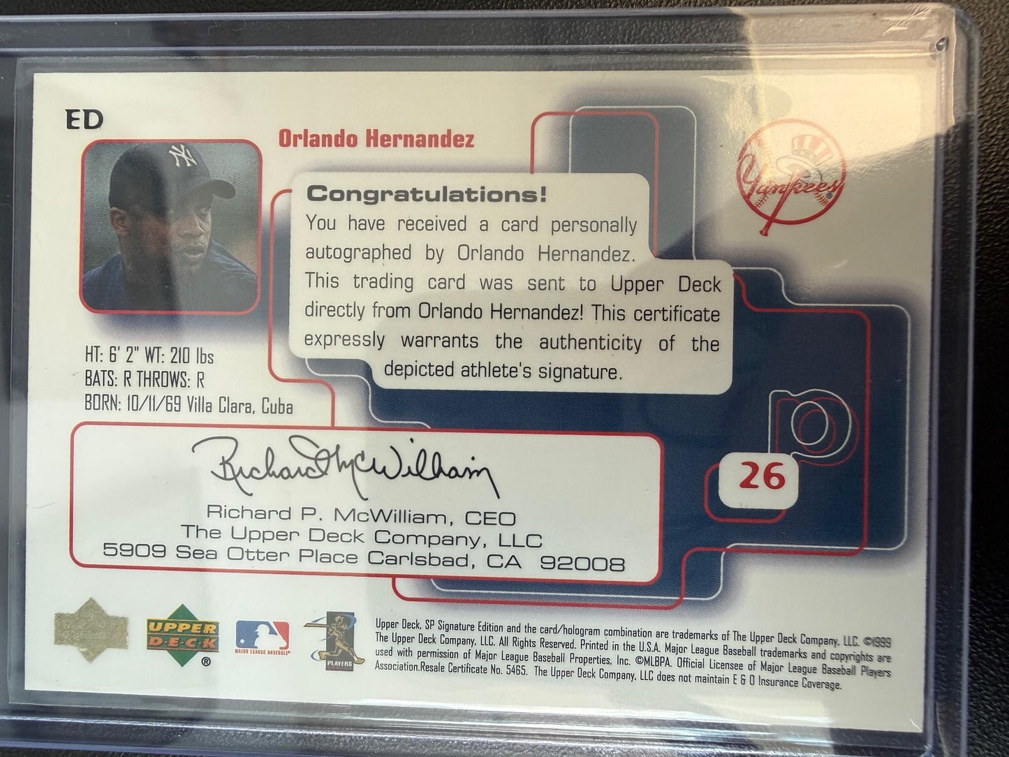 1999 SP Signature Edition #ED Orlando Hernandez Autographs
