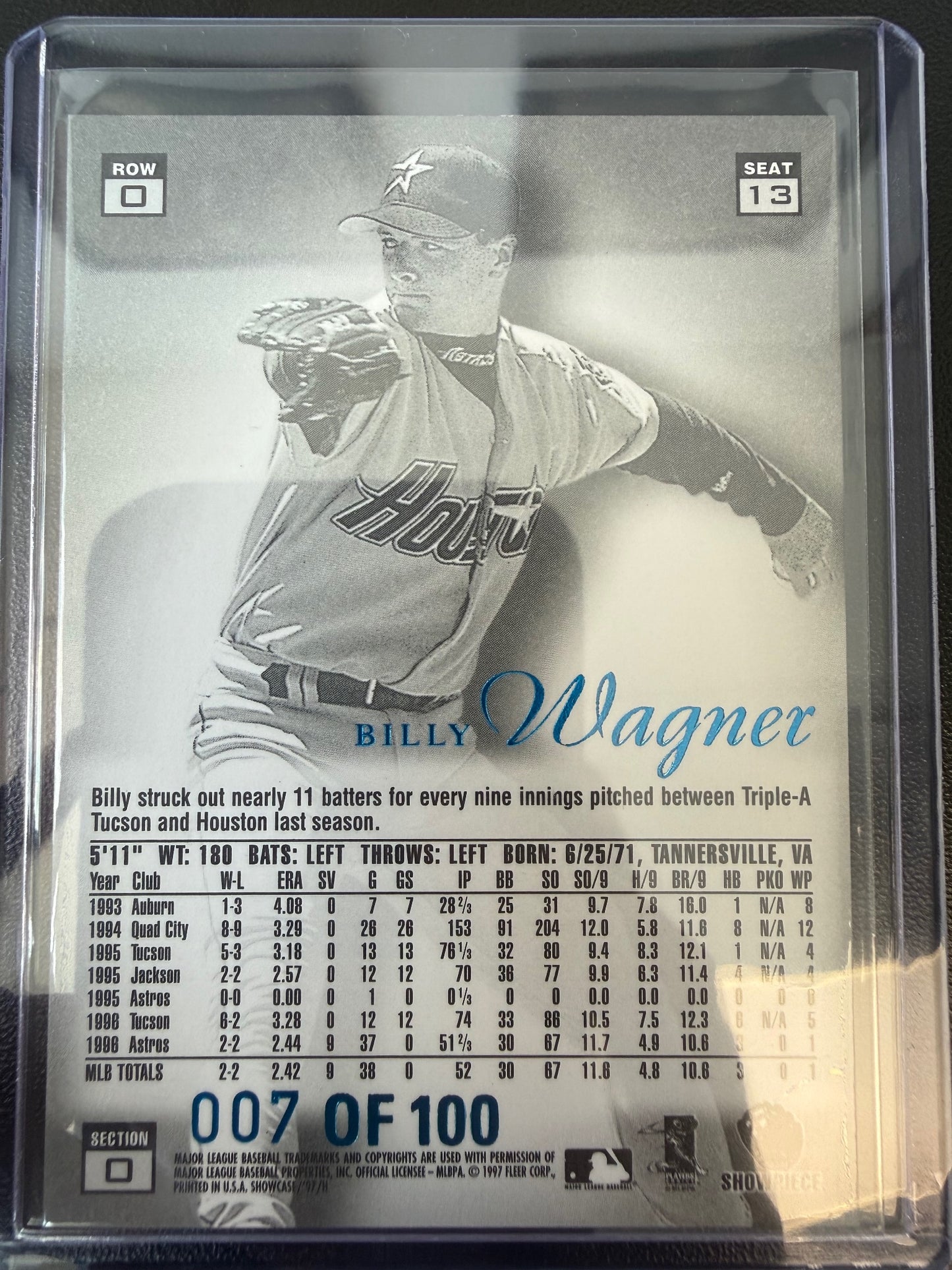 1997 Flair Showcase #13 Billy Wagner Legacy Collection Row 0 (Showcase) #/100