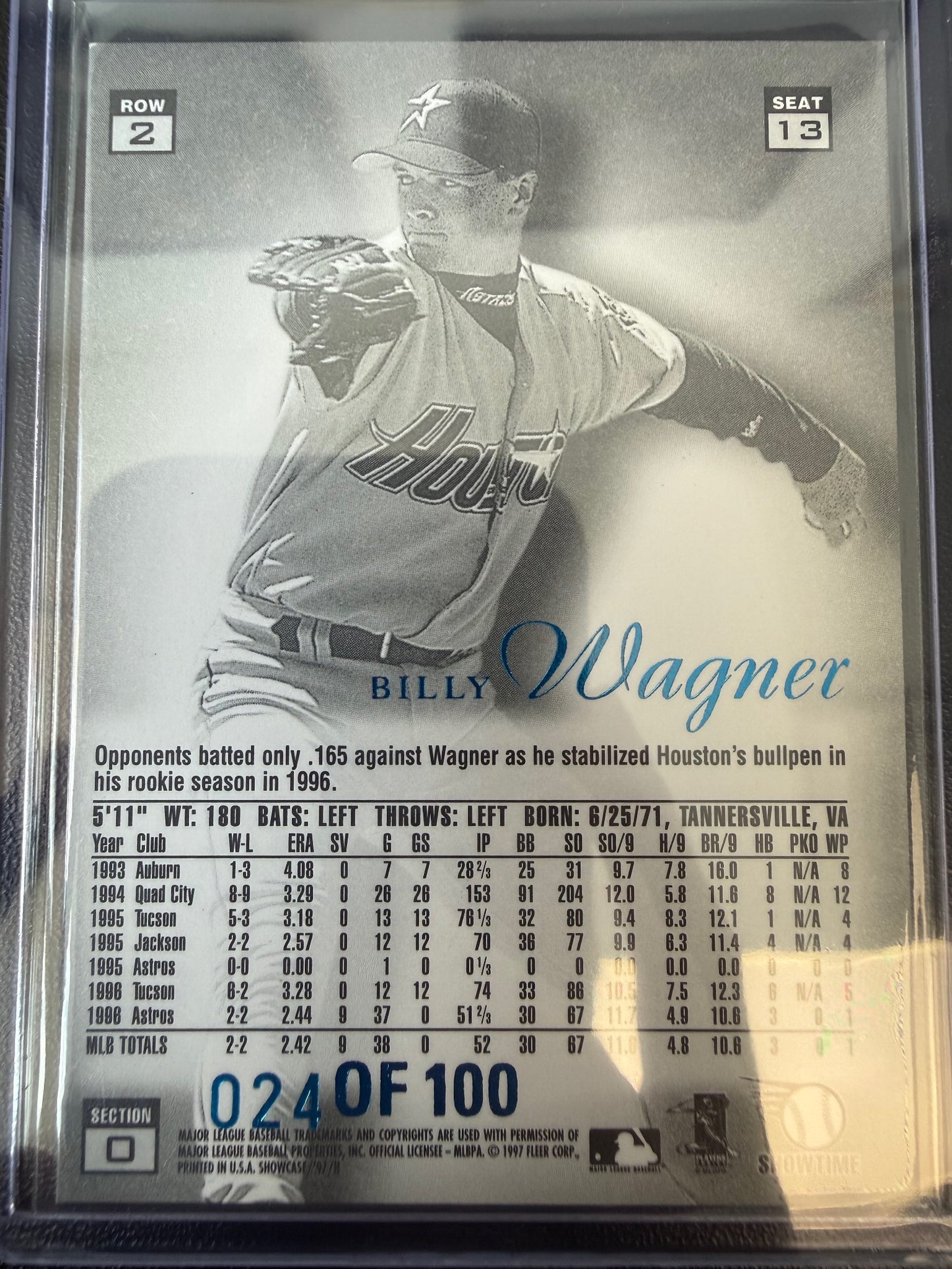 1997 Flair Showcase #13 Billy Wagner Legacy Collection Row 0 (Showcase) #/100