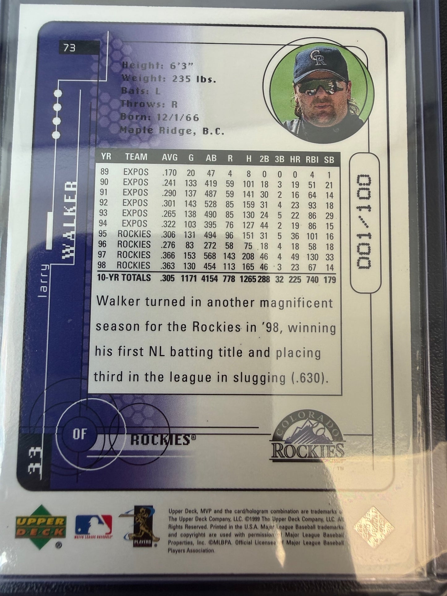 1999 Upper Deck MVP All-Star FanFest #AS14 Larry Walker