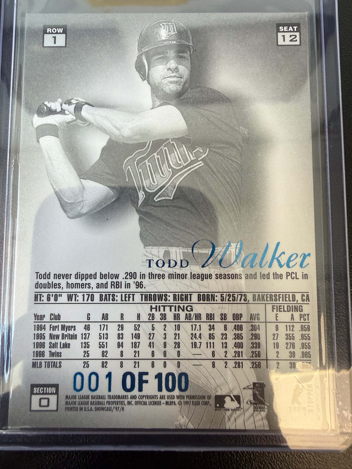 1997 Flair Showcase #12 Todd Walker Legacy Collection Row 1 (Grace) #/100