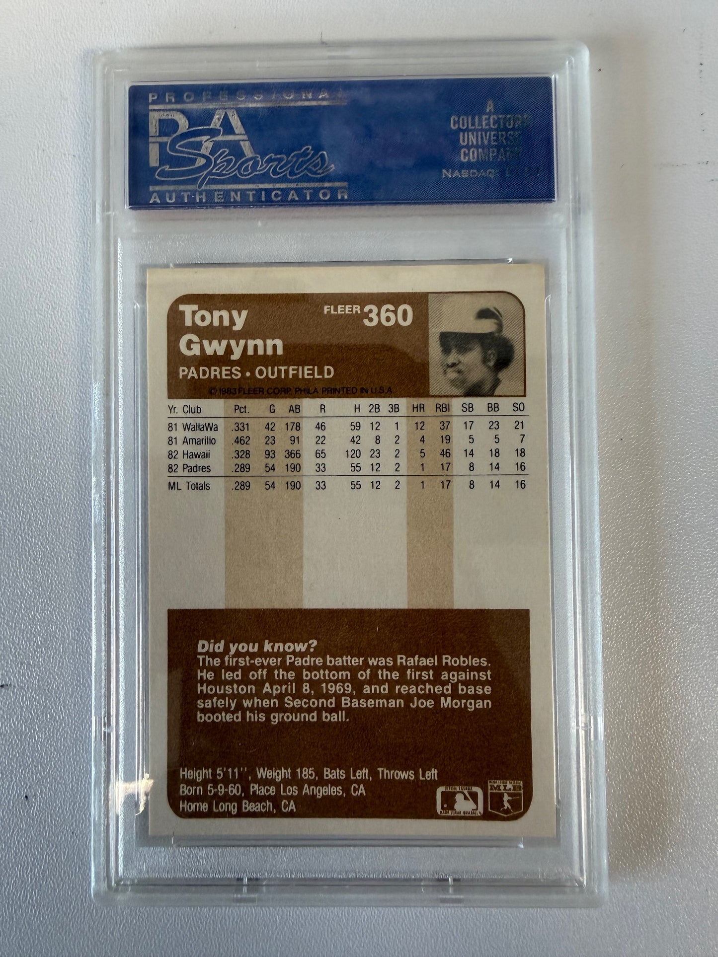 1983 Fleer #360 Tony Gwynn PSA 9