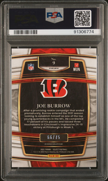 2021 Panini Select #9 Joe Burrow Purple Prizm PSA 9