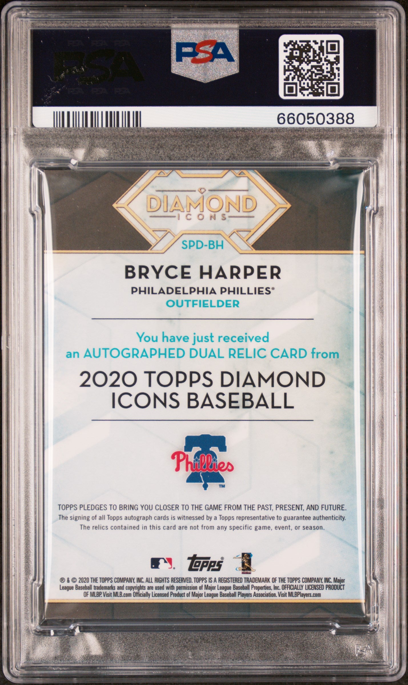 2020 Topps Diamond Icons Auto Relics #SPDBH Bryce Harper #3/5 JRSY # PSA 9