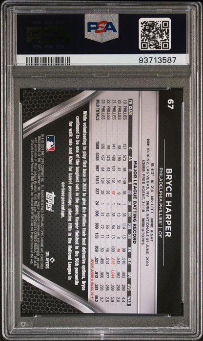 2024 Topps Chrome Black #67 Bryce Harper Blue Lava JERSEY # 3/75 PSA 10