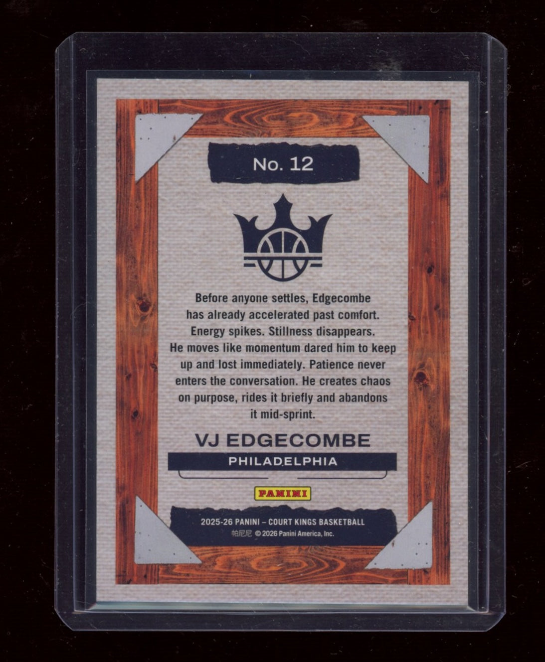 2025-26 Panini Court Kings Blank Slate VJ Edgecombe