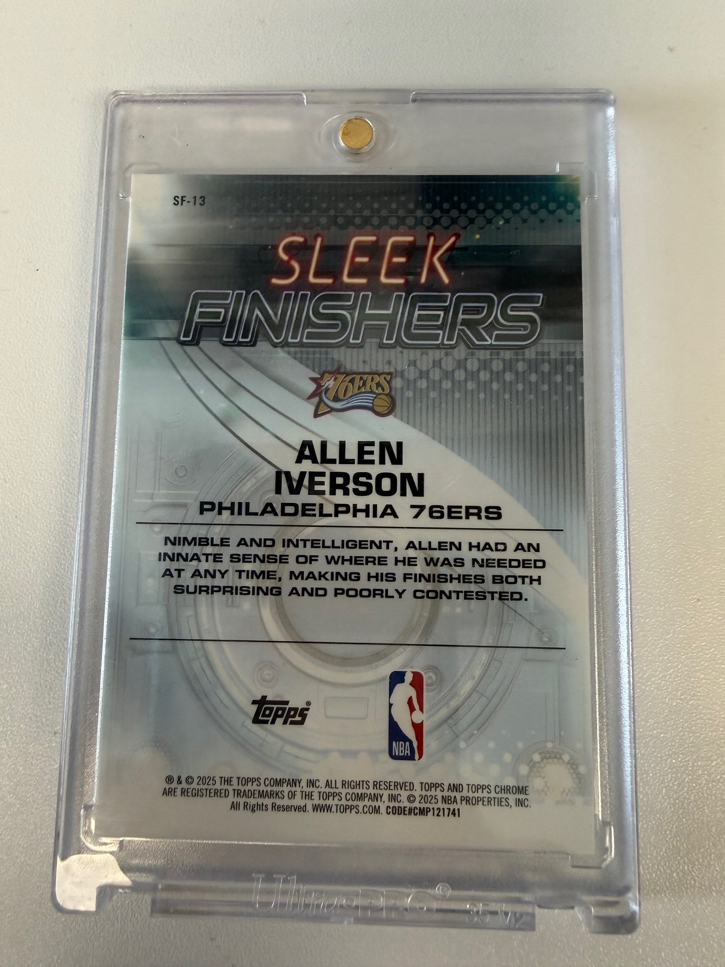 2025-26 Topps Chrome #SF-13 Allen Iverson Sleek Finishers Gold Refractor #/50