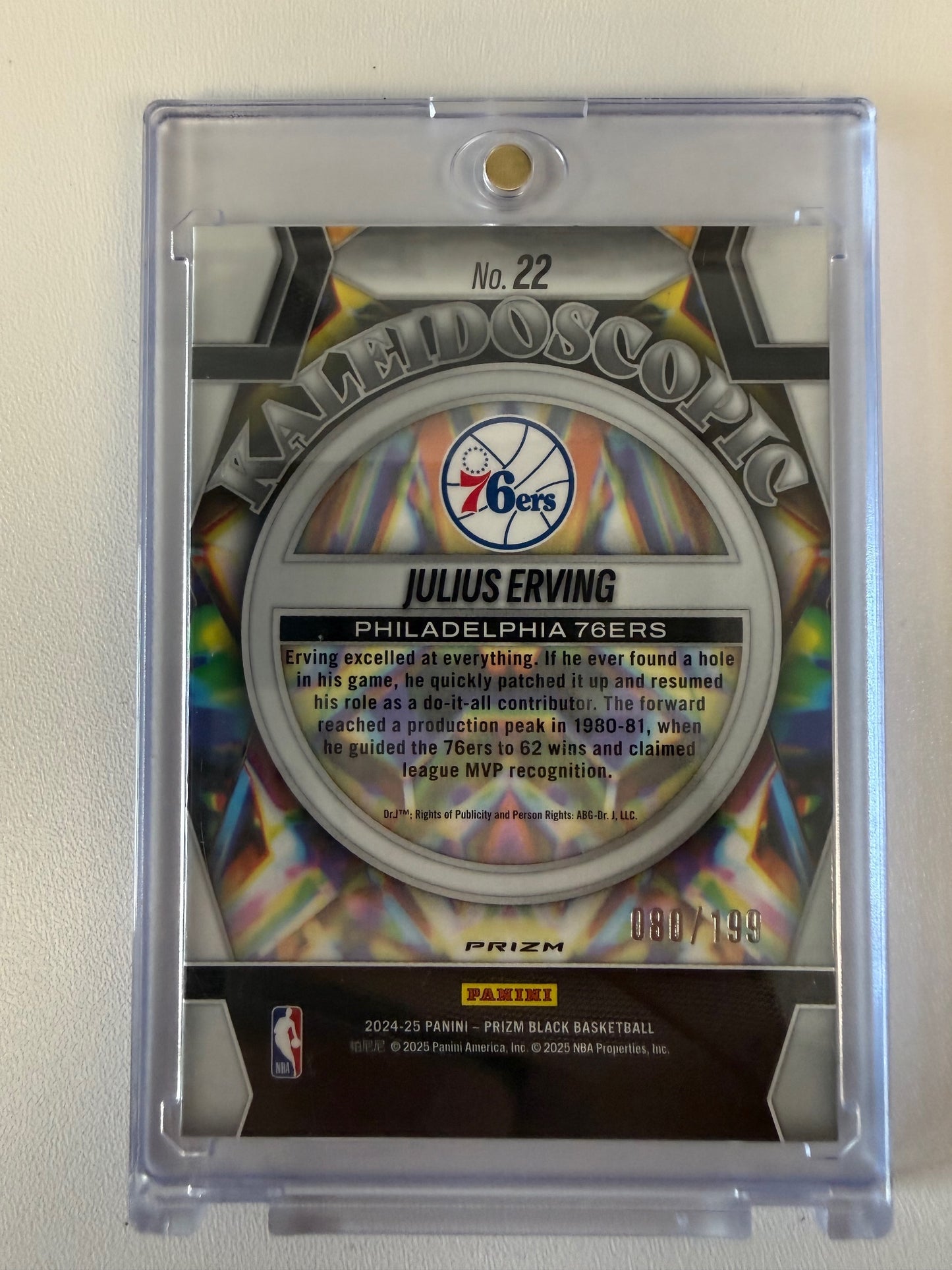 2024-25 Panini Prizm Black #22 Julius Erving Kaleidoscopic Blue Prizms #/199