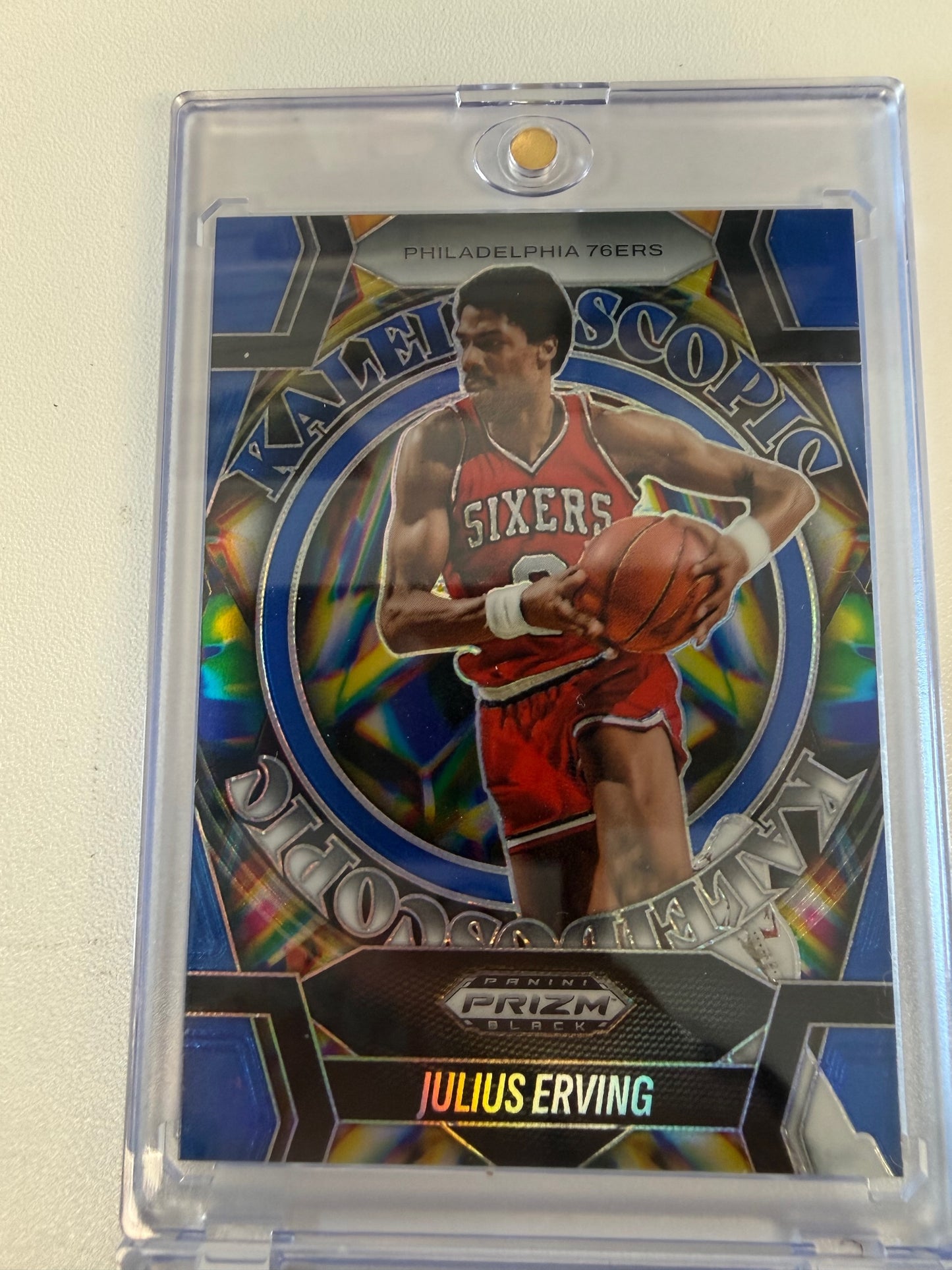 2024-25 Panini Prizm Black #22 Julius Erving Kaleidoscopic Blue Prizms #/199