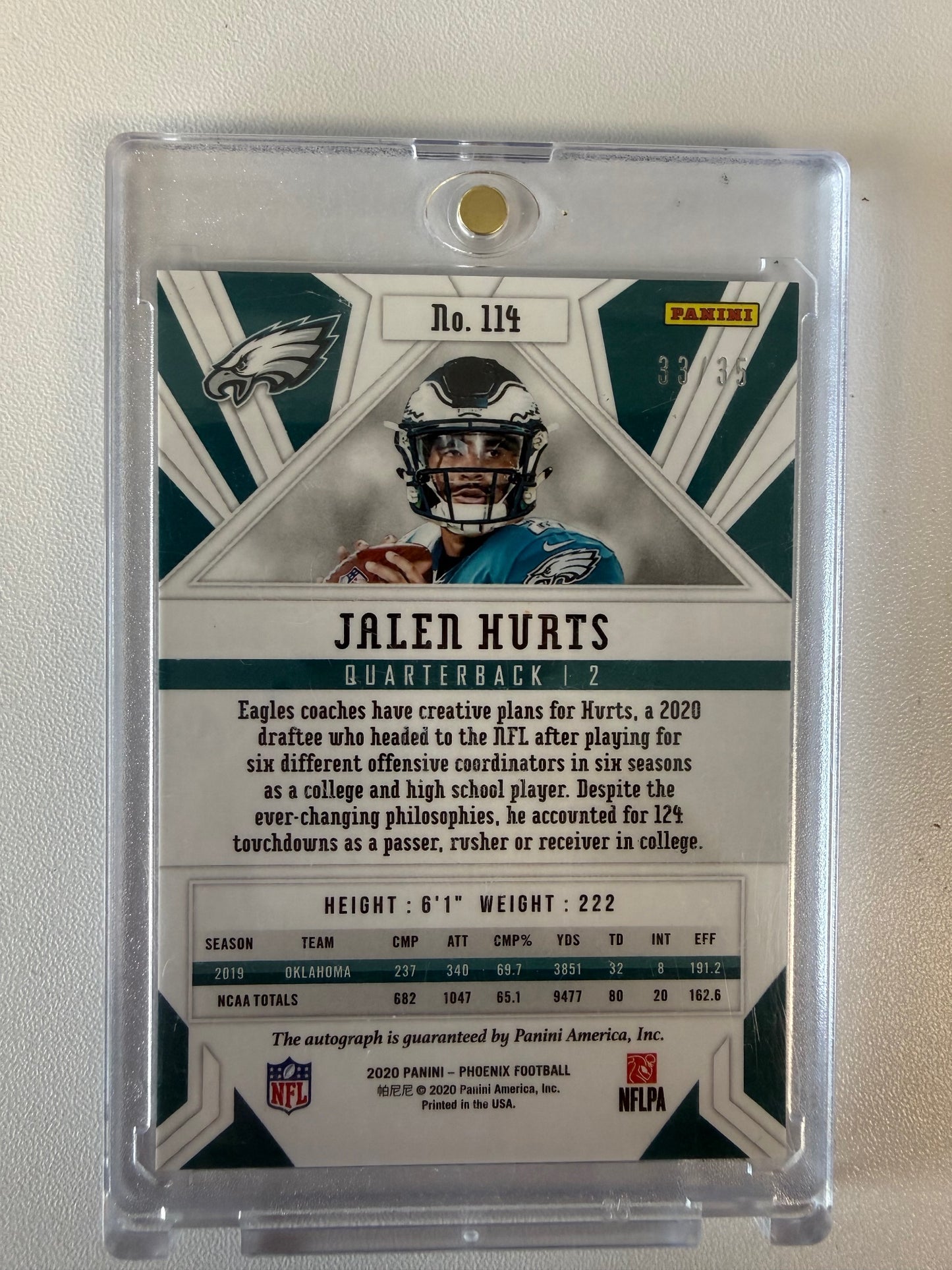 2020 Panini Phoenix #114 Jalen Hurts Rookie Autographs Pink /35