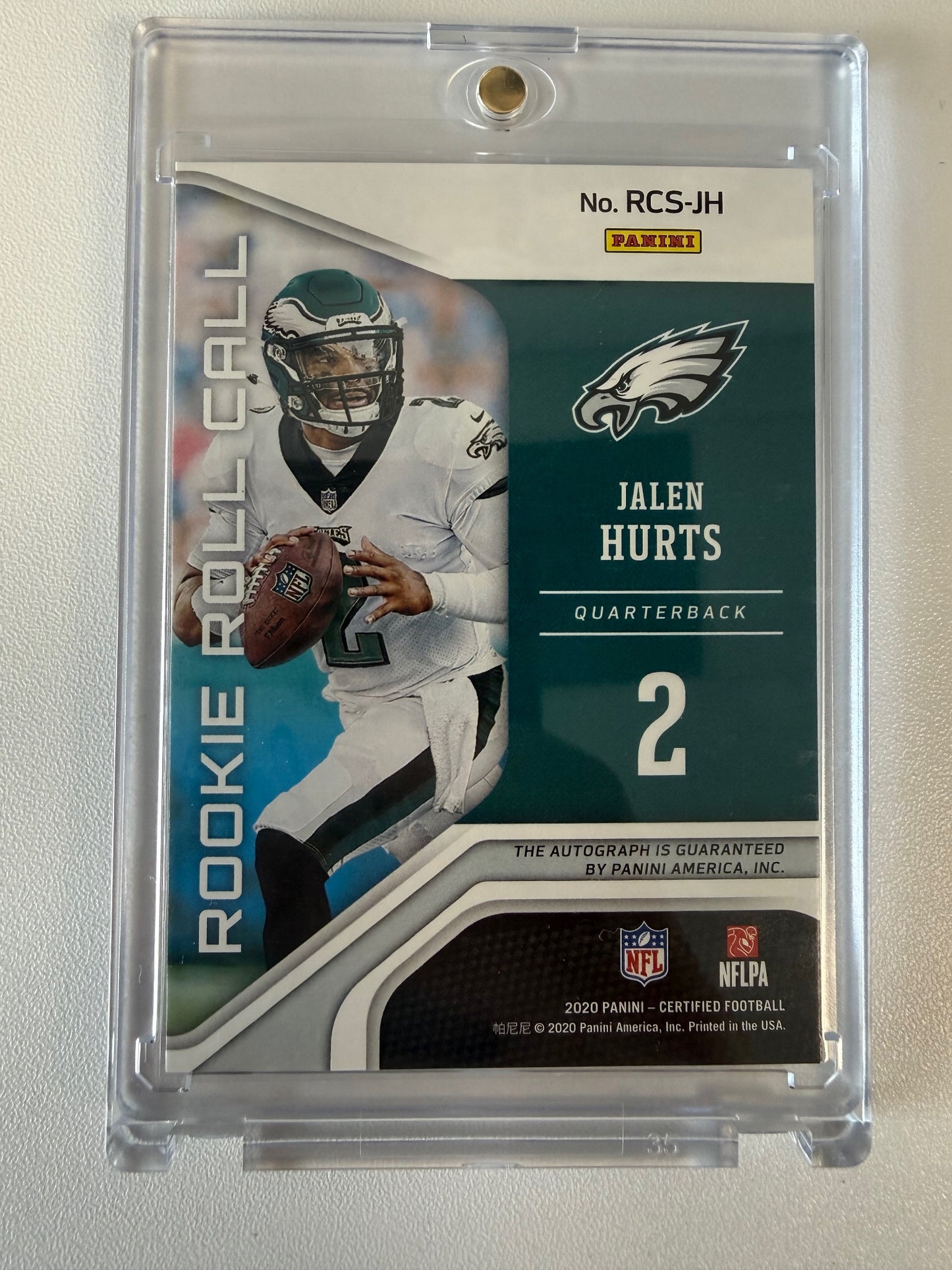2020 Panini Certified #RCS-JH Jalen Hurts Rookie Roll Call Signatures #/75