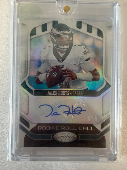 2020 Panini Certified #RCS-JH Jalen Hurts Rookie Roll Call Signatures #/75