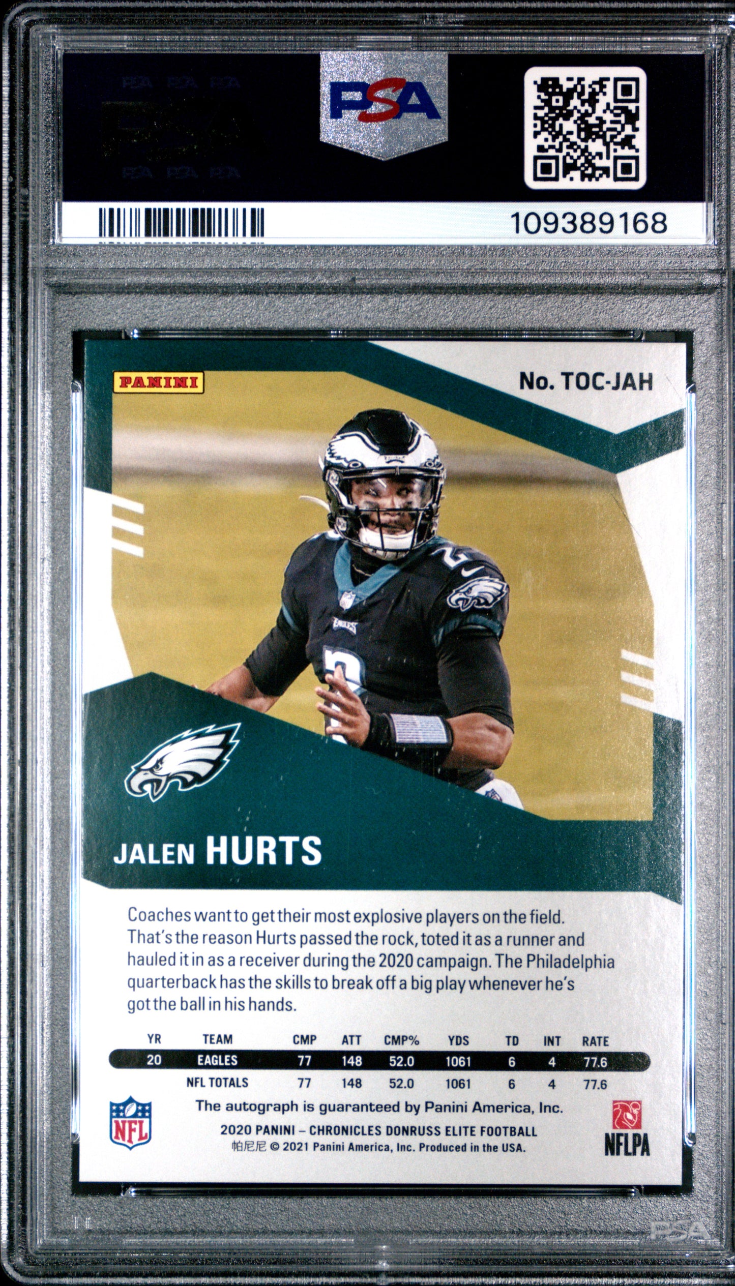 2020 Panini Chronicles Elite Auto #JAH Jalen Hurts Org /25 PSA 9