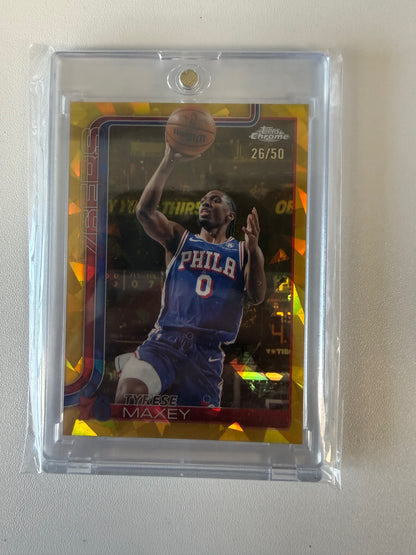 2025-26 Topps Chrome Sapphire Edition #185 Tyrese Maxey Gold Sapphire #/50