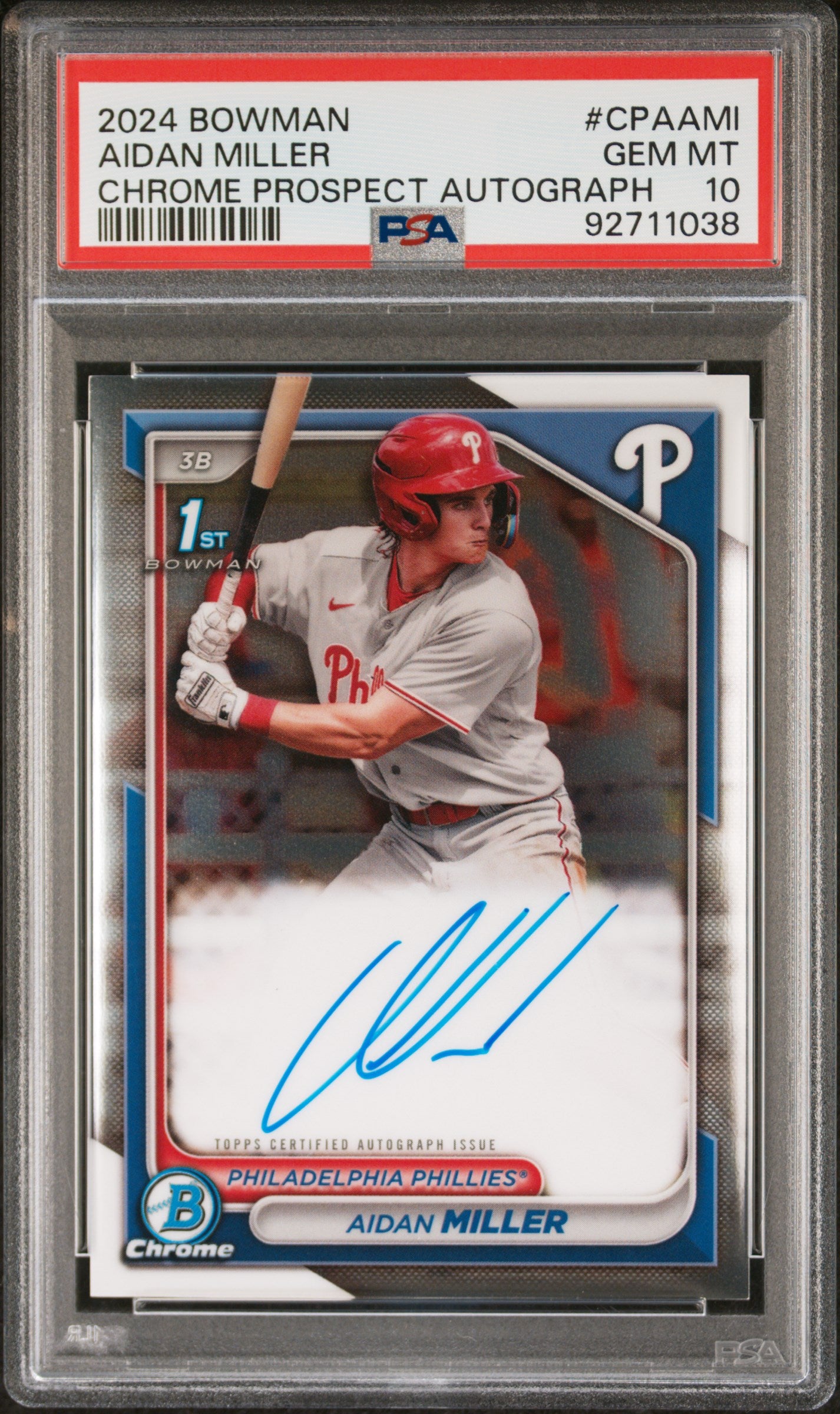 2024 Bowman Chrome Prospect Autographs #CPAAMI Aidan Miller PSA 10