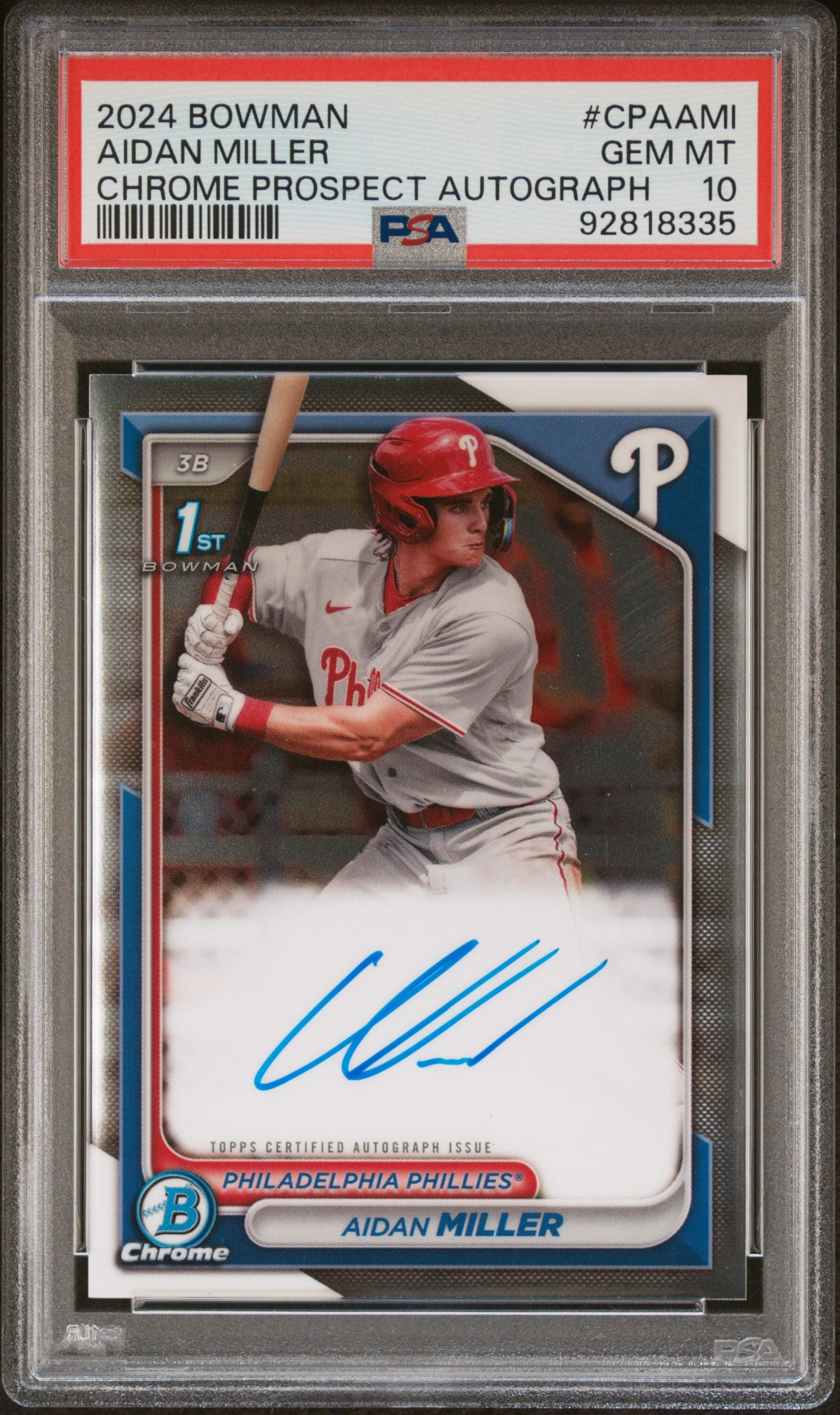2024 Bowman Chrome Prospect Autographs #CPAAMI Aidan Miller PSA 10