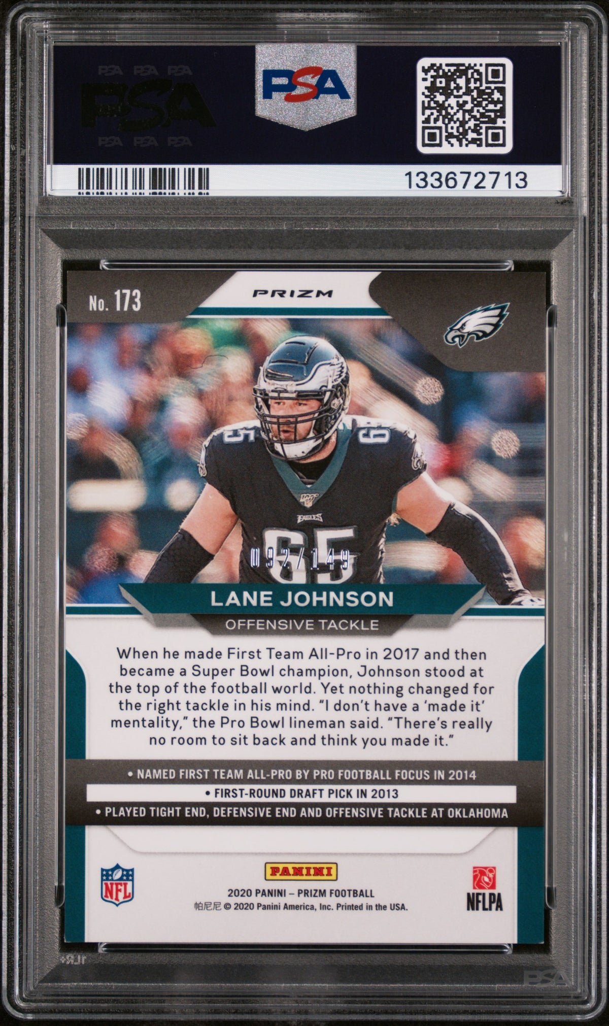 2020 Panini Prizm #173 Lane Johnson Red Wave PSA 9