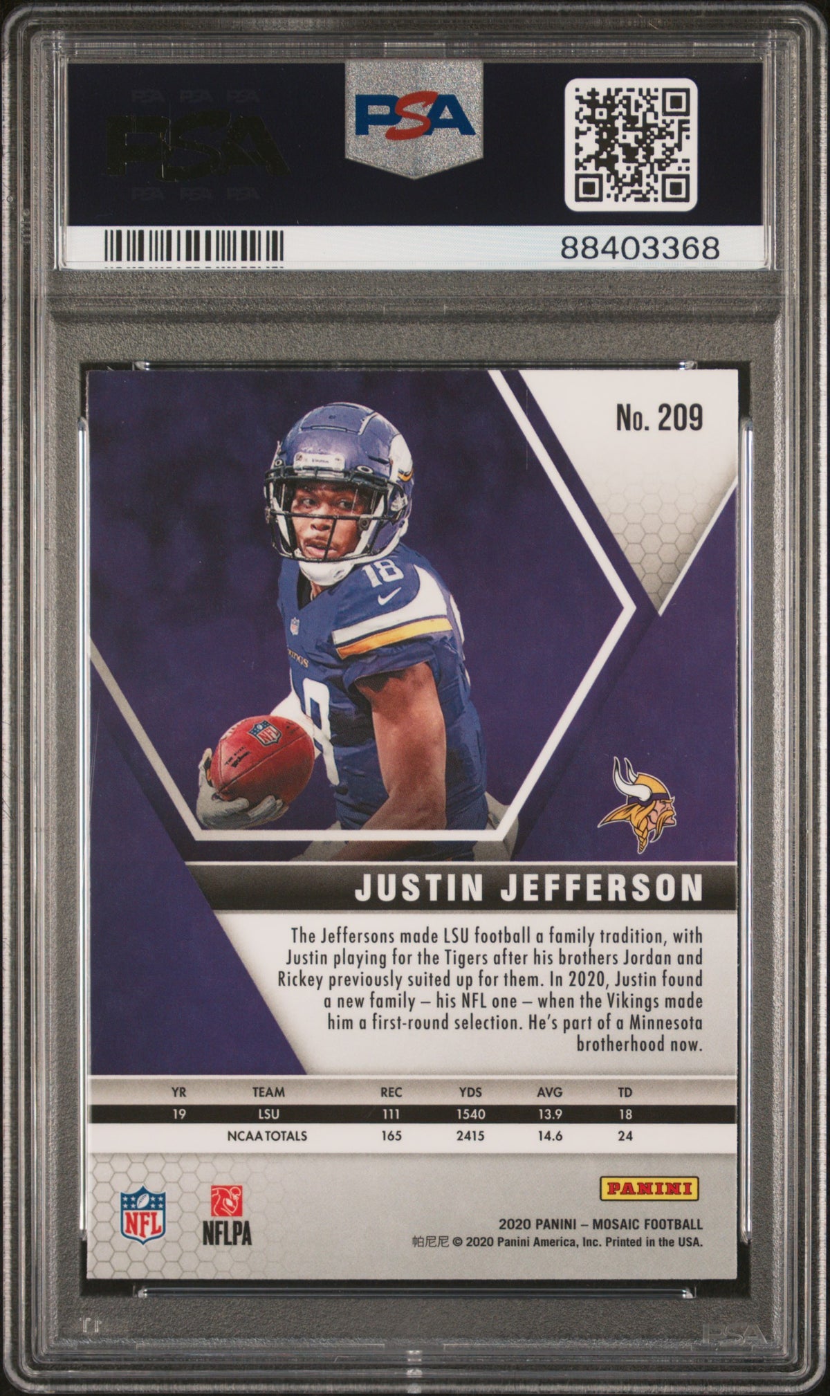 2020 Panini Mosaic #209 Justin Jefferson PSA 10