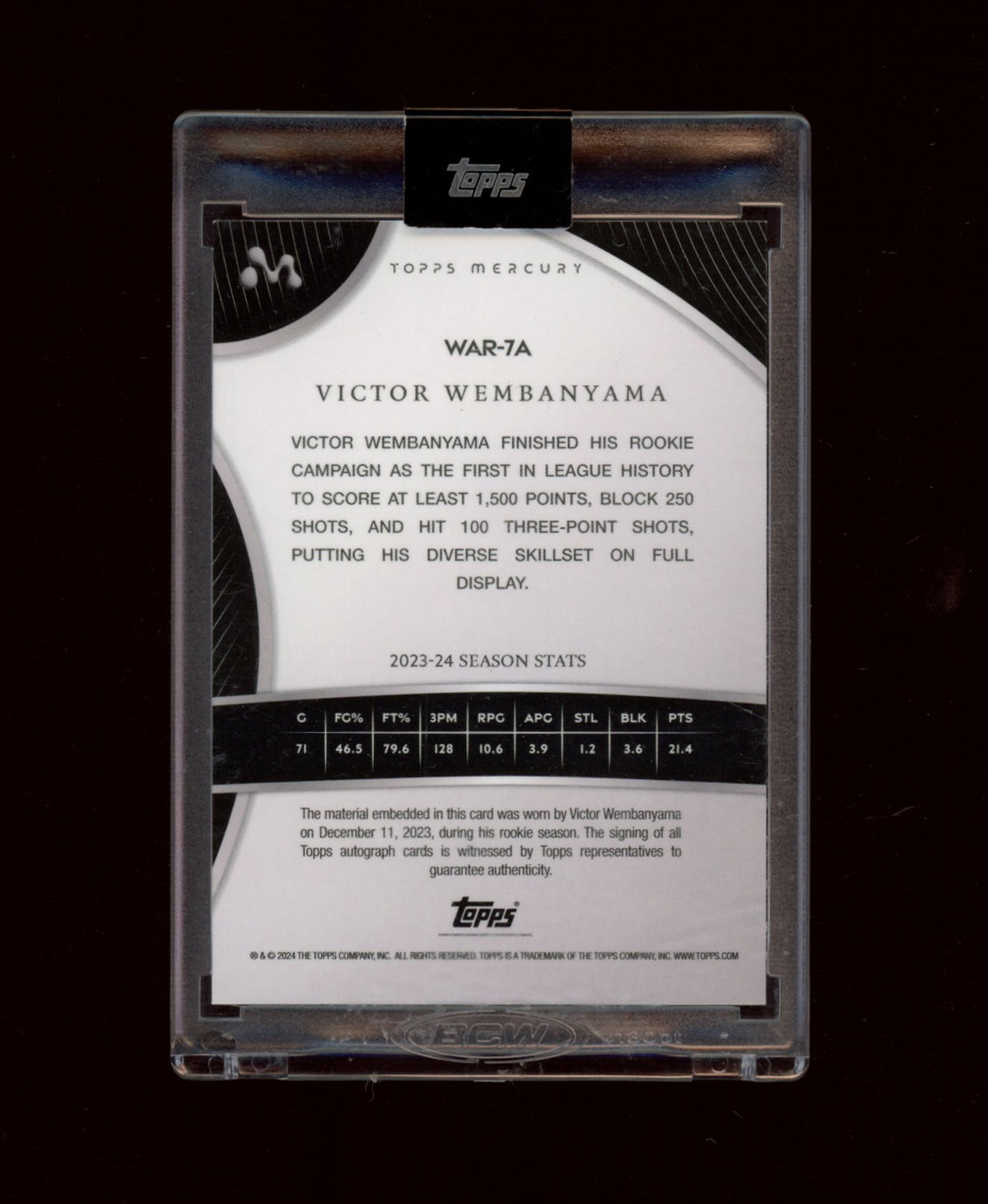 2023-24 Topps Mercury Victor Wembanyama #WAR-7A Auto Relics #/99