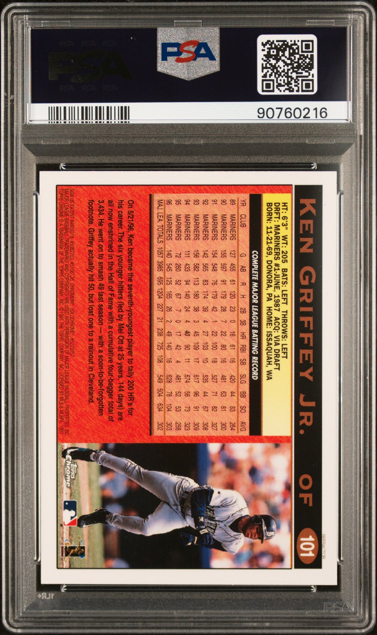 1997 Topps Chrome #101 Ken Griffey Jr. Refractor PSA 8