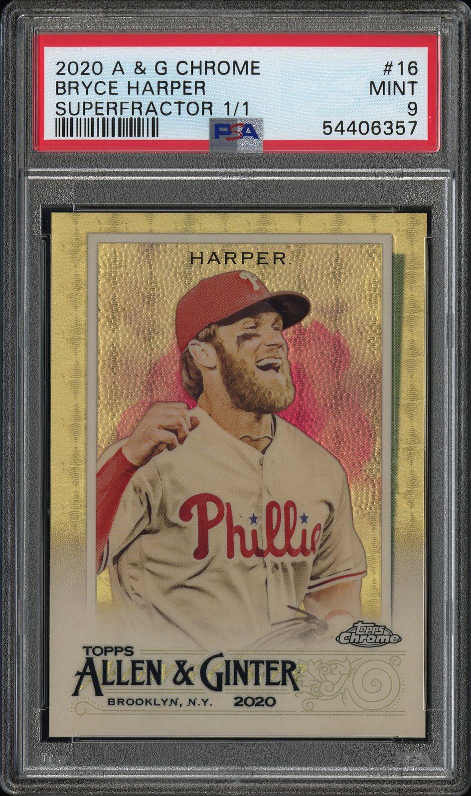 2020 Topps Allen & Ginter Chrome #16 Bryce Harper Superfractor 1/1 PSA 9